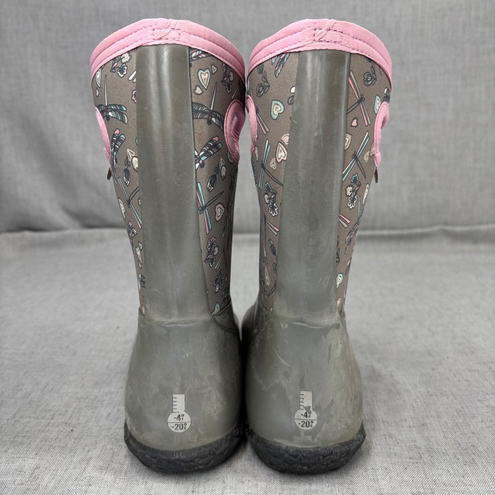Bogs Boots Grey Pink Dragonfly Rain Boots Waterproof insulated Youth Size 6 - Picture 5 of 10